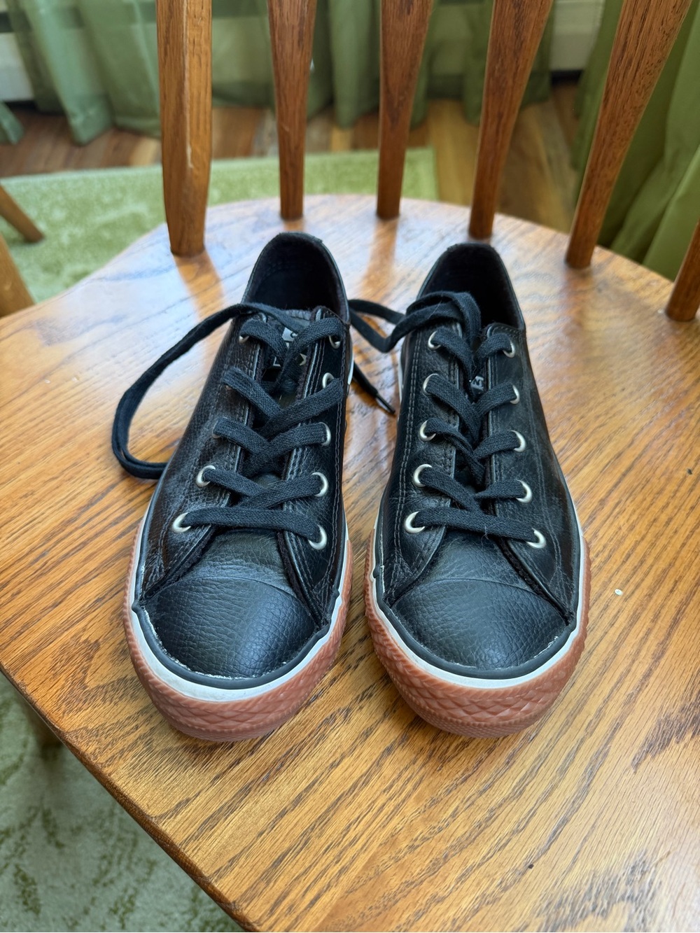 Kids Black Lace-Up Sneakers with Brown Gum Sole